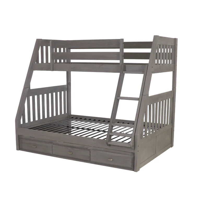 Classics Solid Pine Twin/Full Bunk Bed with Three Drawers in Charcoal