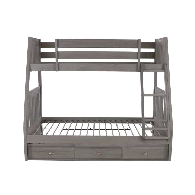 Classics Solid Pine Twin/Full Bunk Bed with Three Drawers in Charcoal