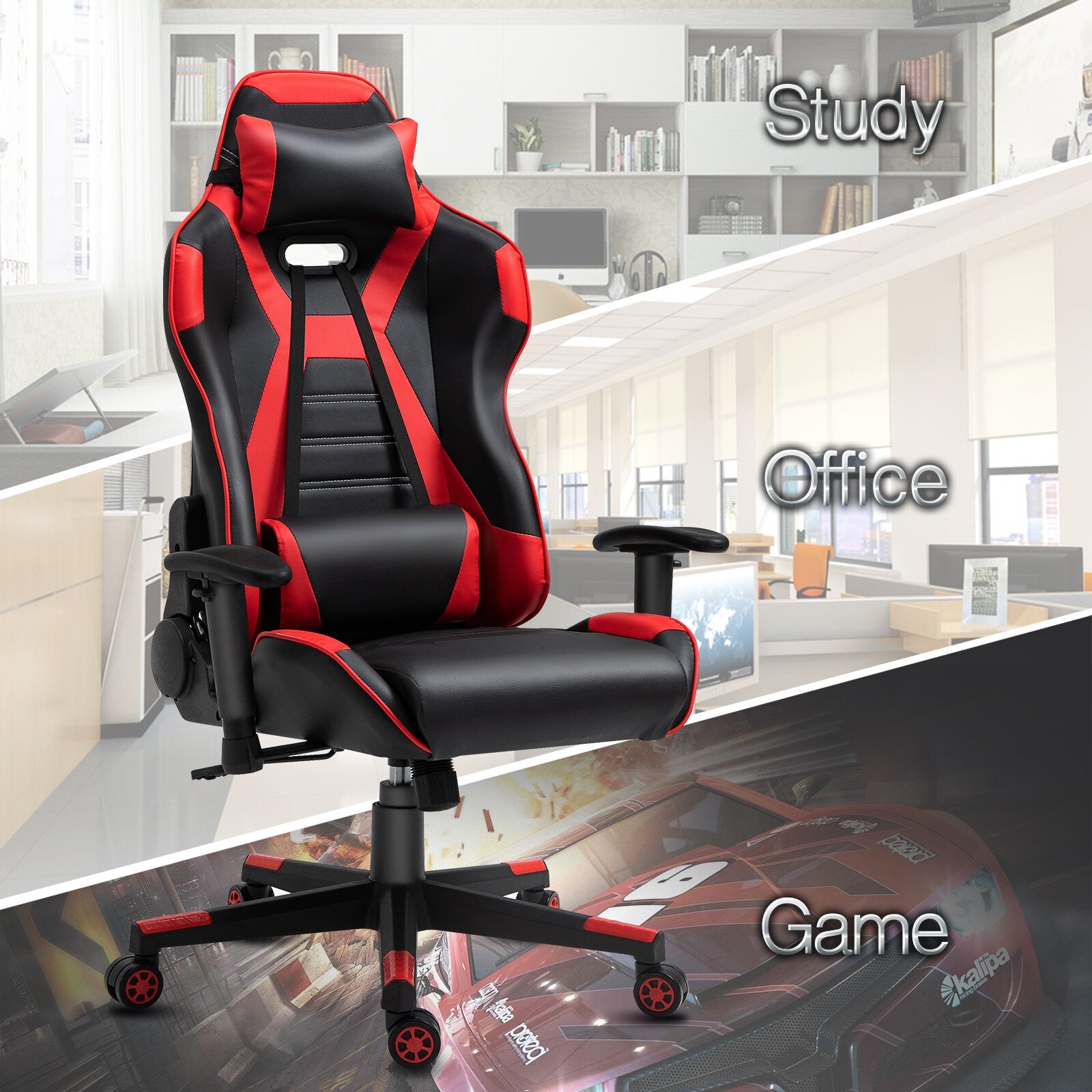 Gaming Chair with Nylon Caster Swivel & Wheel Base