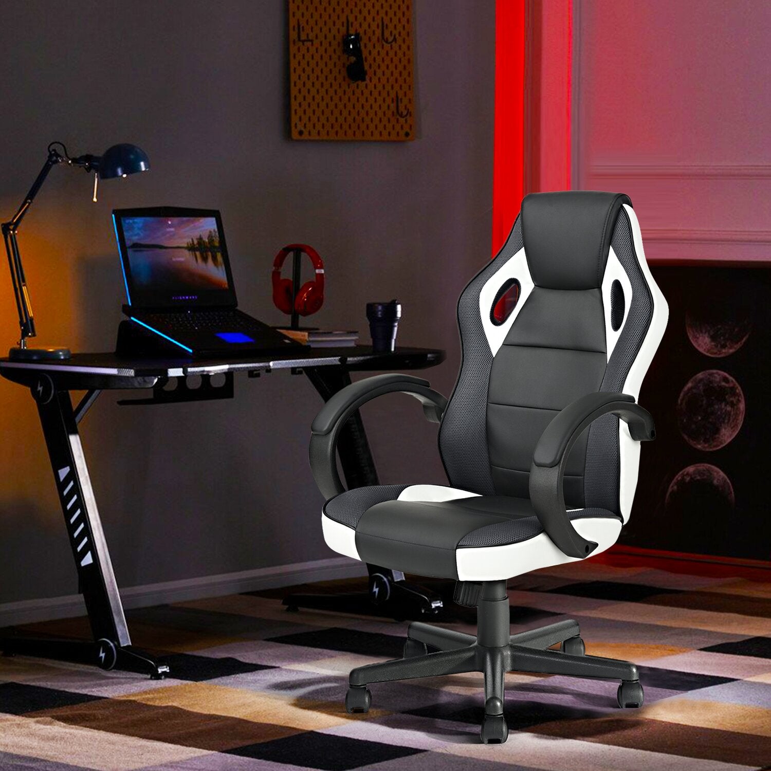 Gaming Chair with Nylon Caster Swivel & Wheel Base