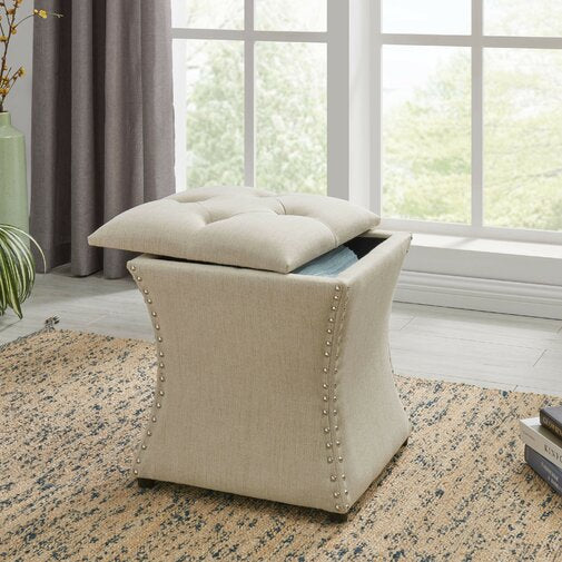 Solid Wooden Frame Fabric Storage Pouffe