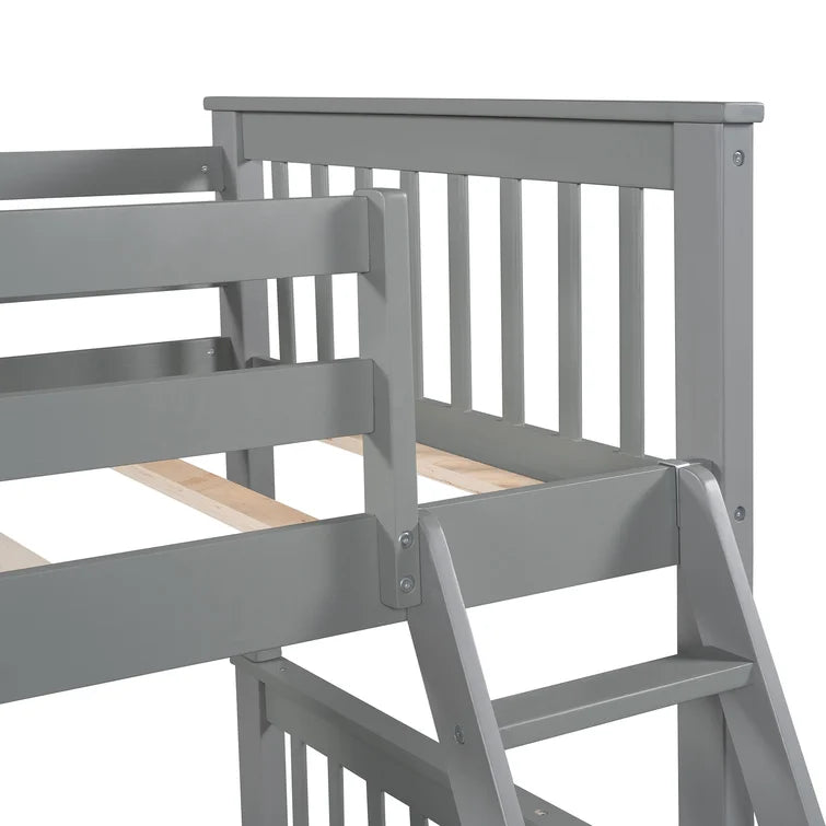 Twin Over Full Bunk Bed with 2 Storage Drawers and Ladders for Bedroom Dorm, solid Wood Bed Frame with Guard Rails