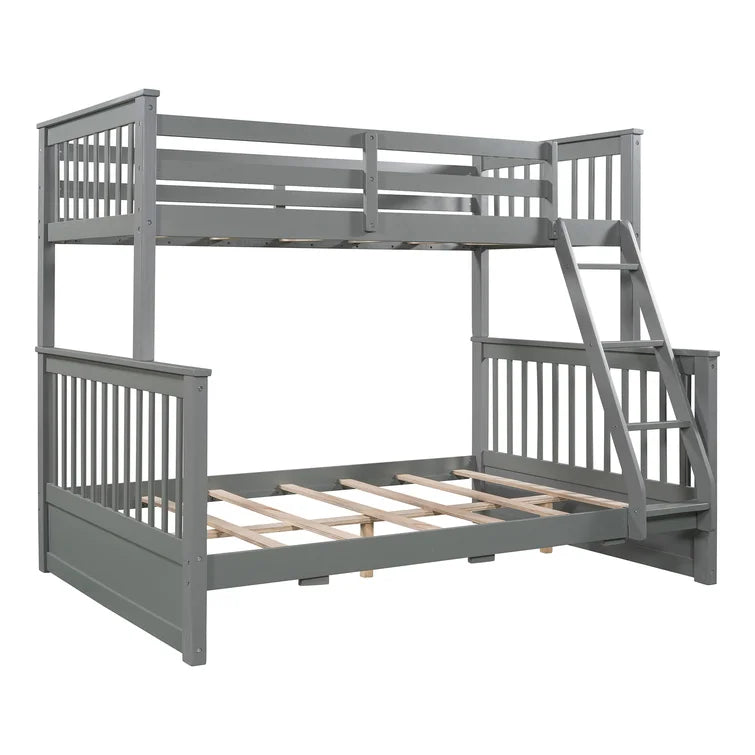 Twin Over Full Bunk Bed with 2 Storage Drawers and Ladders for Bedroom Dorm, solid Wood Bed Frame with Guard Rails