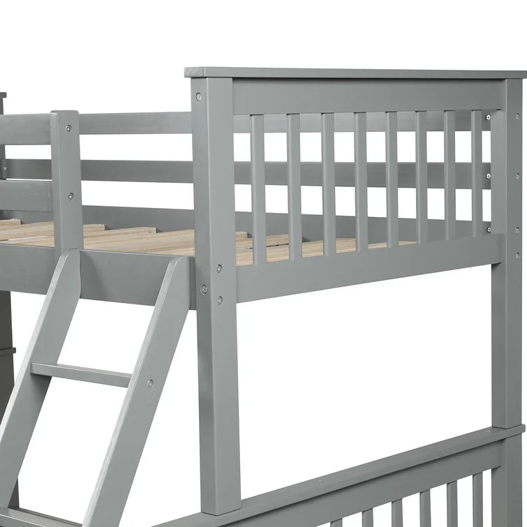 Twin Over Full Bunk Bed with 2 Storage Drawers and Ladders for Bedroom Dorm, solid Wood Bed Frame with Guard Rails