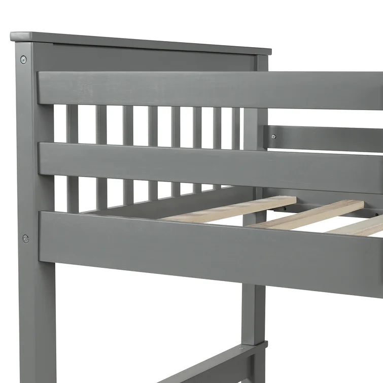 Twin Over Full Bunk Bed with 2 Storage Drawers and Ladders for Bedroom Dorm, solid Wood Bed Frame with Guard Rails