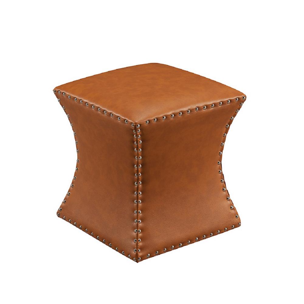 Solid Wooden Frame Leatherette Pouffe