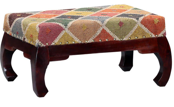 Solid Wooden Frame Multicolor Ottoman Footstool