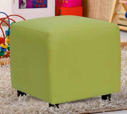 Wooden Base Cube Shape Leatherette Pouffe Footrest