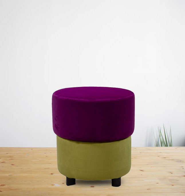 Solid Wooden Frame Dual Color Fabric Pouffe