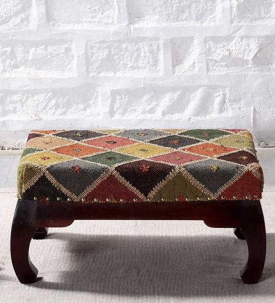 Solid Wooden Frame Multicolor Ottoman Footstool